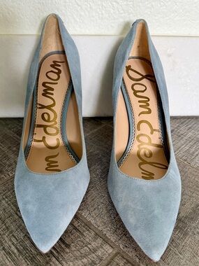Sam Edelman Suede Pointed Toe Pumps in Dusty Blue